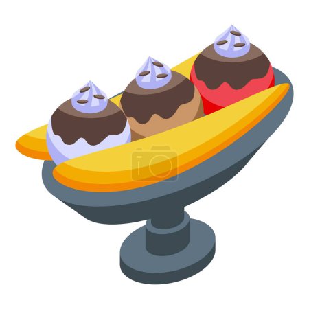 Illustration for Banana split dessert icon isometric vector. Sundae food. Vanilla fruit - Royalty Free Image