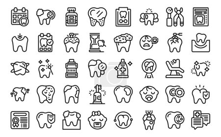 Pädiatrische Zahnheilkunde Symbole setzen Umrisse Vektor. Implantieren Sie Zähne. Medizinische Versorgung