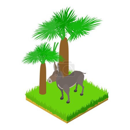 Téléchargez les illustrations : Icône d'âne gris vecteur isométrique. Grand âne debout dans l'herbe verte. Faune, habitant du zoo - en licence libre de droit