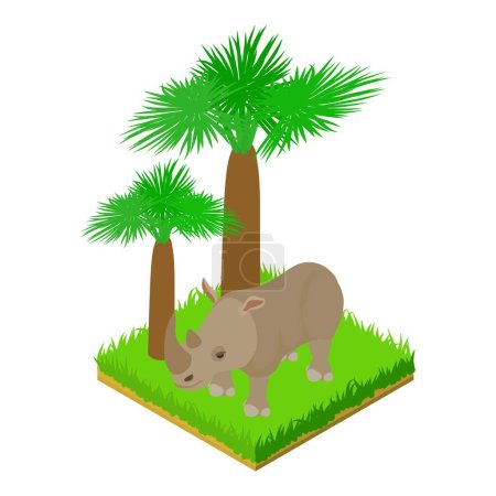 Illustration for Grey rhinoceros icon isometric vector. Rhinoceros animal standing in green grass. Fauna, wildlife, environmental protection - Royalty Free Image