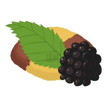 Illustration for Blackberry dessert icon isometric vector. Fresh ripe blackberry and fruit cookie. Dessert, breakfast, food concept - Royalty Free Image