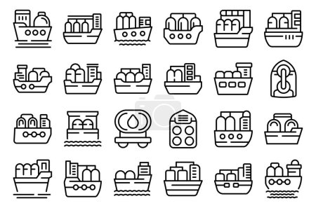 Illustration for Gas carrier ship icons set outline vector. Gas energy. Pipe fuel - Royalty Free Image