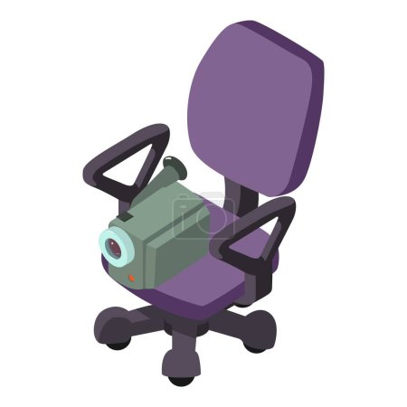 Illustration for Video filming icon isometric vector. Modern video camera on office chair icon. Celebration, event, party - Royalty Free Image