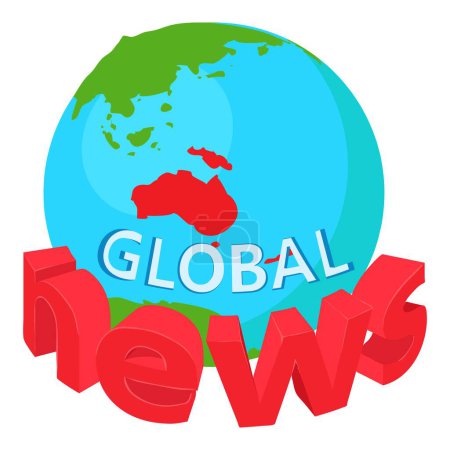 Illustration for Global news icon isometric vector. Inscription global news on planet background. Screen saver, media, television - Royalty Free Image