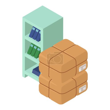 Illustration for Office cabinet icon isometric vector. Cabinet with shelve and closed parcel icon. Office furniture, delivery concept - Royalty Free Image