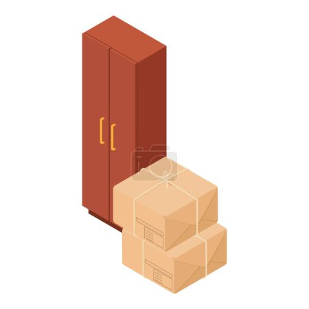 Illustration for Wooden furniture icon isometric vector. New modern wooden locker and two parcel. Furniture transportation, delivery concept - Royalty Free Image