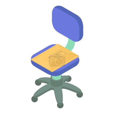 Illustration for Office chair icon isometric vector. Blue work chair and closed postal envelope. Office furniture, post delivery - Royalty Free Image