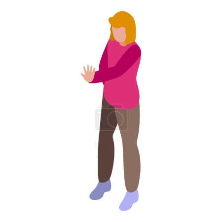Téléchargez les illustrations : Stop icône geste vecteur isométrique. Une femme. Les femmes parlent - en licence libre de droit
