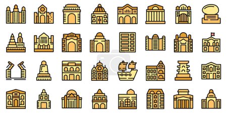 Illustration for Saint Petersburg icons set outline vector. City skyline. Travel construction thin line color on white - Royalty Free Image