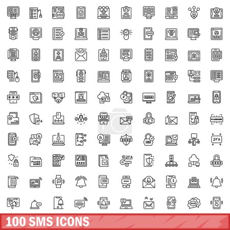 Ilustración de Set de iconos de 100 sms. Esquema ilustración de 100 sms iconos vector conjunto aislado sobre fondo blanco - Imagen libre de derechos