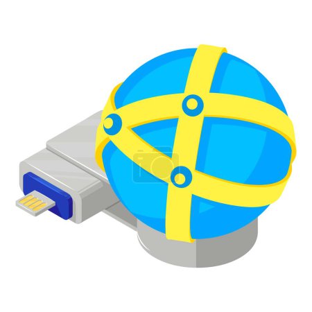 Illustration for World network icon isometric vector. Globe icon and portable flash drive device. Storage device, internet technology - Royalty Free Image