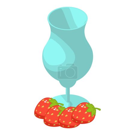 Icono de bebida fresa vector isométrico. Vidrio de tallo cerca de fresa roja fresca. Concepto de bebida, ingrediente natural