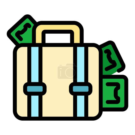 Ilustración de Icono de la maleta de dinero de lavandería. Esquema Lavandería dinero maleta vector icono para el diseño web aislado en el color de fondo blanco plana - Imagen libre de derechos