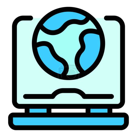 Laptop globale Internet-Ikone. Umriss Laptop globalen Internet-Vektor-Symbol für Web-Design isoliert auf weißem Hintergrund Farbe flach