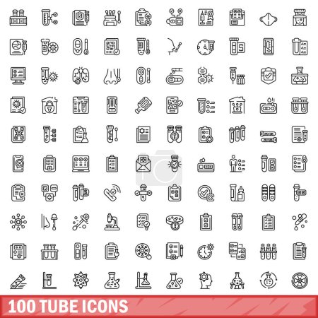 Téléchargez les illustrations : Ensemble de 100 icônes tube. Illustration schématique de 100 icônes tubulaires vectorielles isolées sur fond blanc - en licence libre de droit