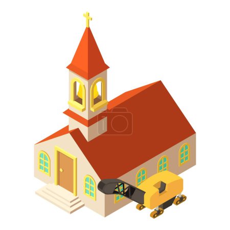 Illustration for Pavement repair icon isometric vector. Asphalt milling near church building icon. Pavement milling, cold planing - Royalty Free Image