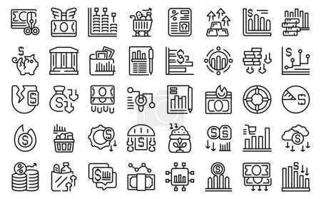 Illustration for Inflation icons set outline vector. Cost food. Money business - Royalty Free Image