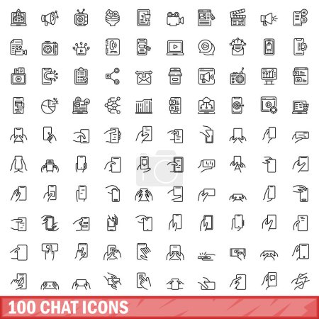 Illustration for 100 chat icons set. Outline illustration of 100 chat icons vector set isolated on white background - Royalty Free Image