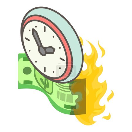 Inflation concept icon isometric vector. Round old clock and burning dollar bill. Money time, financial concept