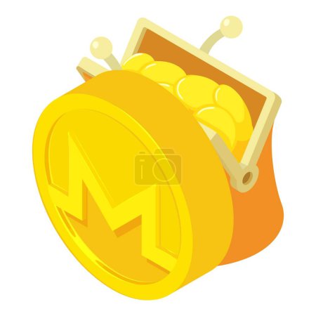Illustration for Monero cryptocurrency icon isometric vector. Golden monero coin and money wallet. Digital money, cryptocurrency concept - Royalty Free Image