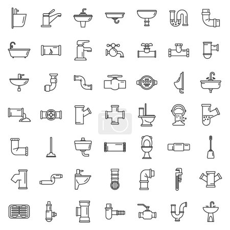Illustration for Sewerage icons set outline vector. Water leak. Plumber repair - Royalty Free Image