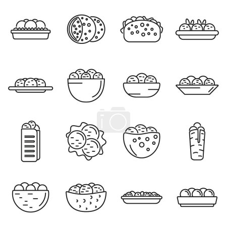 Ilustración de Los iconos de Falafel establecen el vector de contorno. Comida de pita. Bola árabe - Imagen libre de derechos