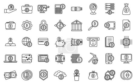 Illustration for Cryptocurrency icons set outline vector. Blockchain ledger. Miner innovation - Royalty Free Image