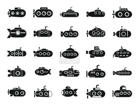 Submarine icons set simple vector. Periscope guard. Army deep dive