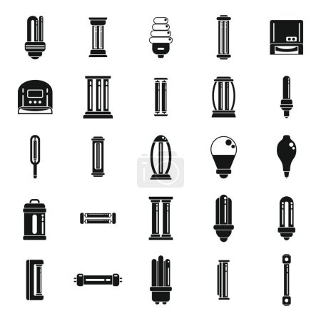 Illustration for UV lamp icons set simple vector. Care clinic. Bulb cleaner - Royalty Free Image