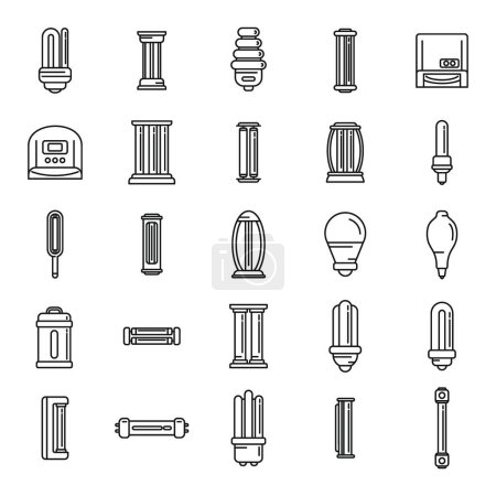Illustration for UV lamp icons set outline vector. Care clinic. Bulb cleaner - Royalty Free Image