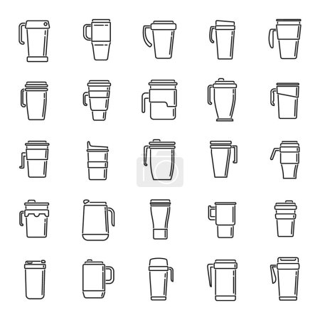 Illustration for Thermo cup icons set outline vector. Coffee cup. Cap beverage - Royalty Free Image