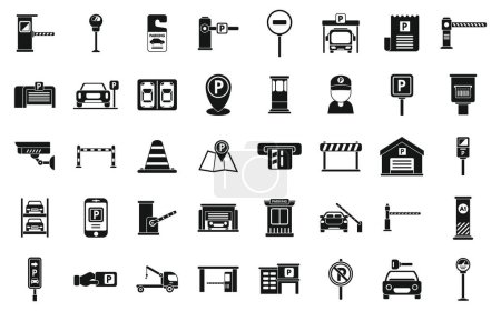 Illustration for Paid parking icons set simple vector. Park gate. Garage place - Royalty Free Image