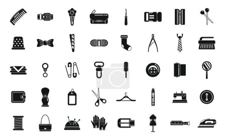 Illustration for Haberdashery icons set simple vector. Textile roll. Fabric sewing - Royalty Free Image