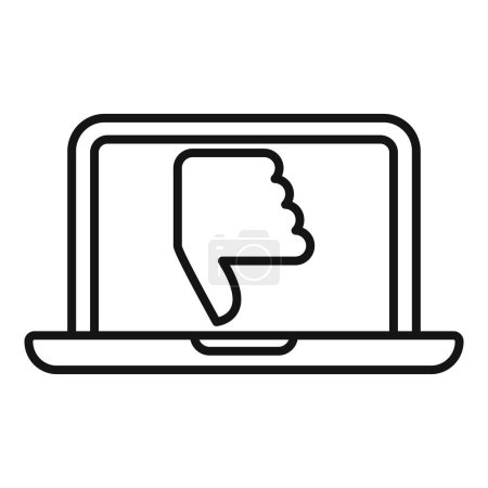 Illustration for Laptop dislike icon outline vector. Social media. Negative person - Royalty Free Image