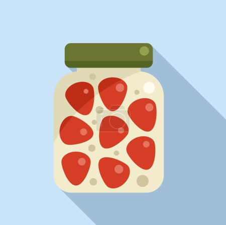 Illustration for Pickled strawberry icon flat vector. Food glass. Canning eating - Royalty Free Image