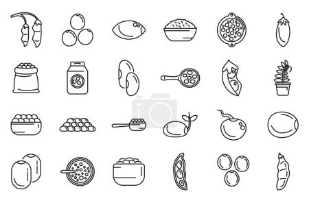 Illustration for Lentil icons set outline vector. Bean bread. Cereal leaves - Royalty Free Image