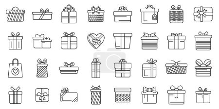 Birthday gift icons set outline vector. Present box. Card bow