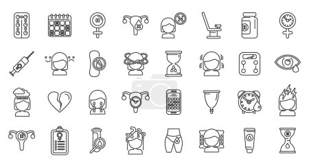 Illustration for Menopause icons set outline vector. Female fertility. Age cycle - Royalty Free Image