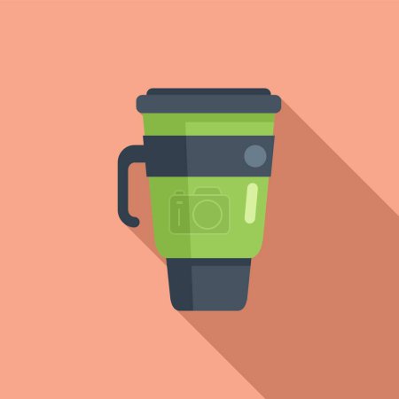 Illustration for Metal thermo cup icon flat vector. Coffee mug. Flask travel - Royalty Free Image