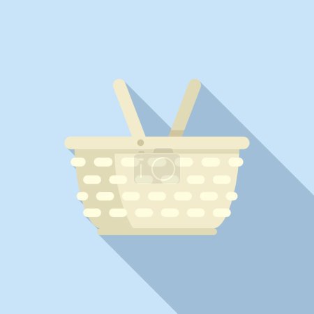 Illustration for White basket icon flat vector. Wicker straw. Handle design - Royalty Free Image