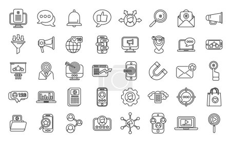 Illustration for Social media marketing icons set outline vector. Digital mobile. Service smm - Royalty Free Image