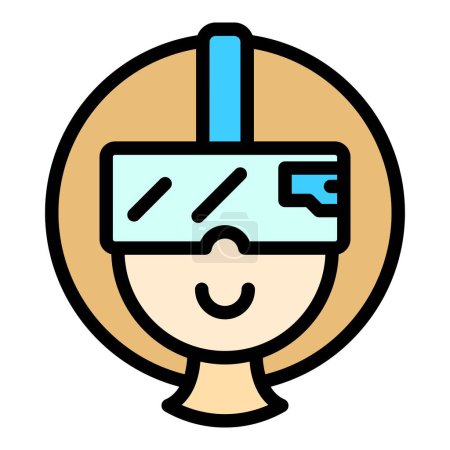 Téléchargez les illustrations : Icône casque virtuel homme. Outline Homme icône vectorielle casque virtuel pour la conception web isolé sur fond blanc couleur plate - en licence libre de droit