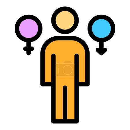 Ilustración de Icono de relación de identidad de género. Esquema Identidad de género relación vector icono para el diseño web aislado sobre fondo blanco color plano - Imagen libre de derechos