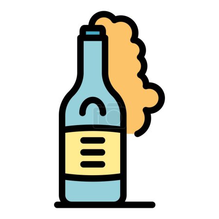 Téléchargez les illustrations : Bouteille de bière ouverte icône contour vecteur. Bouchon en verre. Brasserie alcool couleur plat - en licence libre de droit