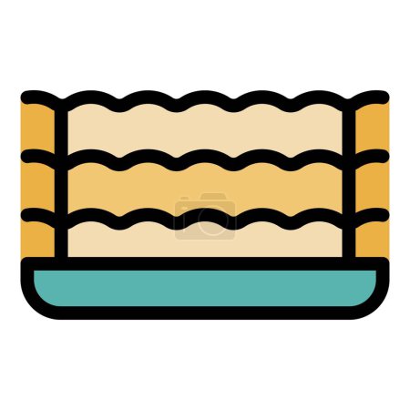 Téléchargez les illustrations : Lasagne icône alimentaire contour vecteur. Pâtes lasagnes. Couleur fromage italien plat - en licence libre de droit