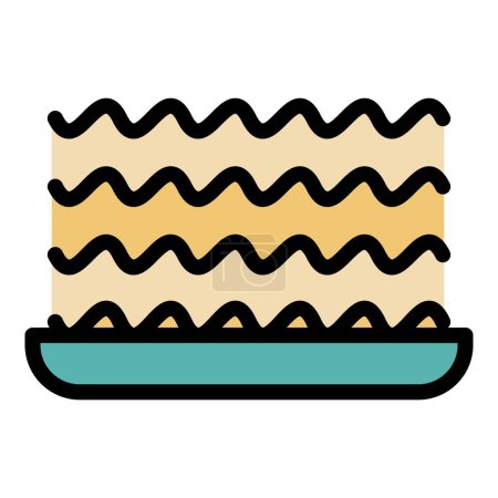 Téléchargez les illustrations : Spaghetti lasagne icône contour vecteur. Pâtes lasagnes. Couleur alimentaire italienne plat - en licence libre de droit