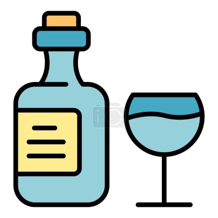 Illustration for Italian wine bottle icon outline vector. Glass label. Rose bordeaux color flat - Royalty Free Image