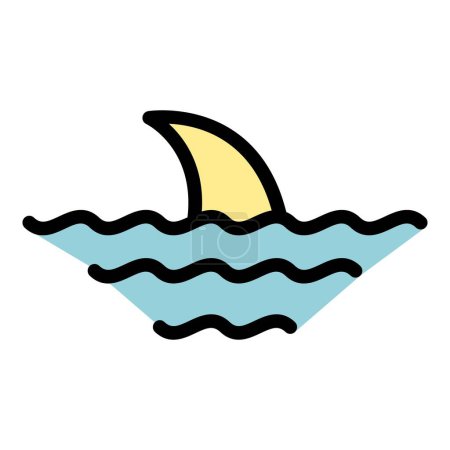 Illustration for Sea shark icon outline vector. Bite fin wave. Under water ocean shark color flat - Royalty Free Image