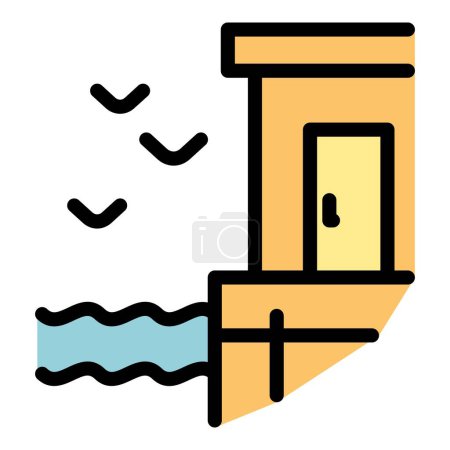 Illustration for Beach house icon outline vector. Hut island building. Sea summer beach house color flat - Royalty Free Image