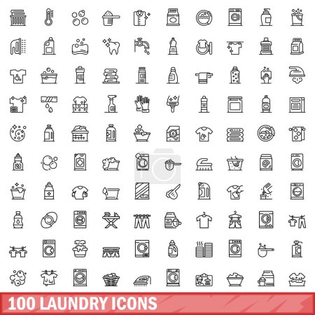 Ilustración de 100 iconos de lavandería. Esquema ilustración de 100 iconos de lavandería vector conjunto aislado sobre fondo blanco - Imagen libre de derechos